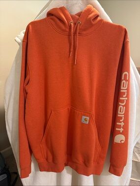 Men’s Carhartt Orange Pullover Hoodie with Sleeve Logo
